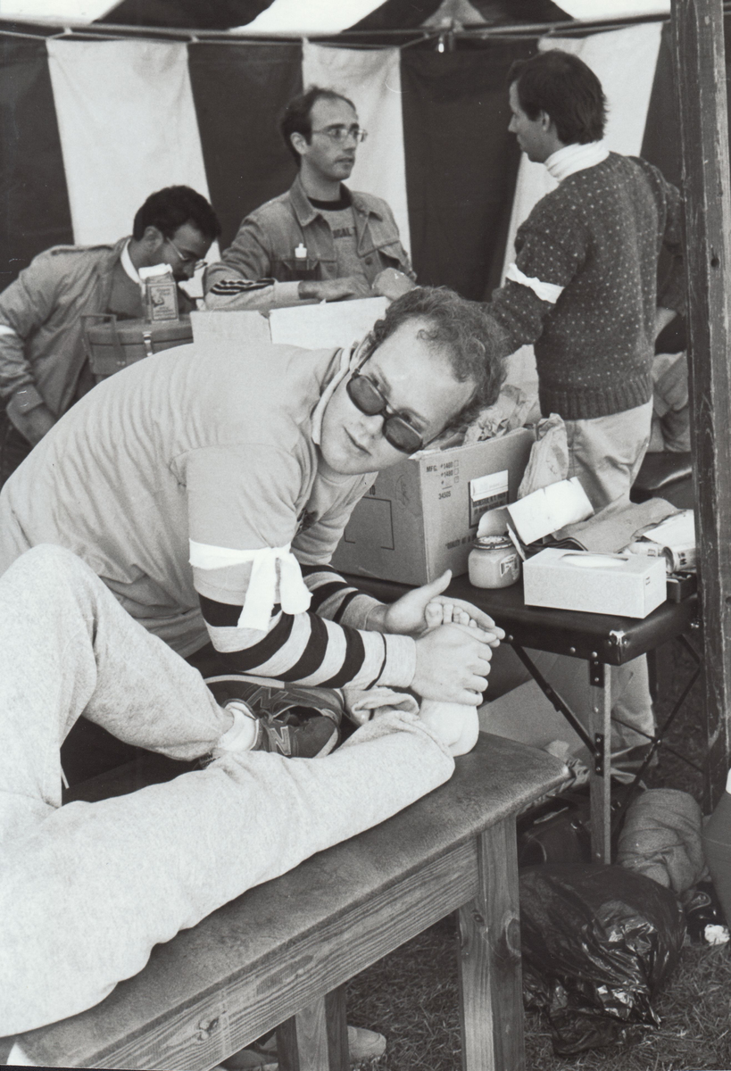 A U N E COM student provides osteopathic manipulative therapy at the Maine Coast Marathon