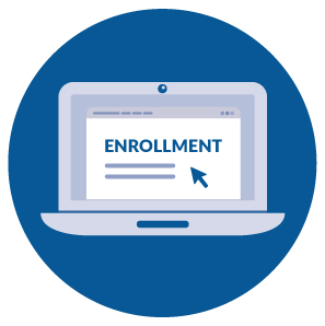 Graphic of a laptop open to a webpage with the word Enrollment at the top