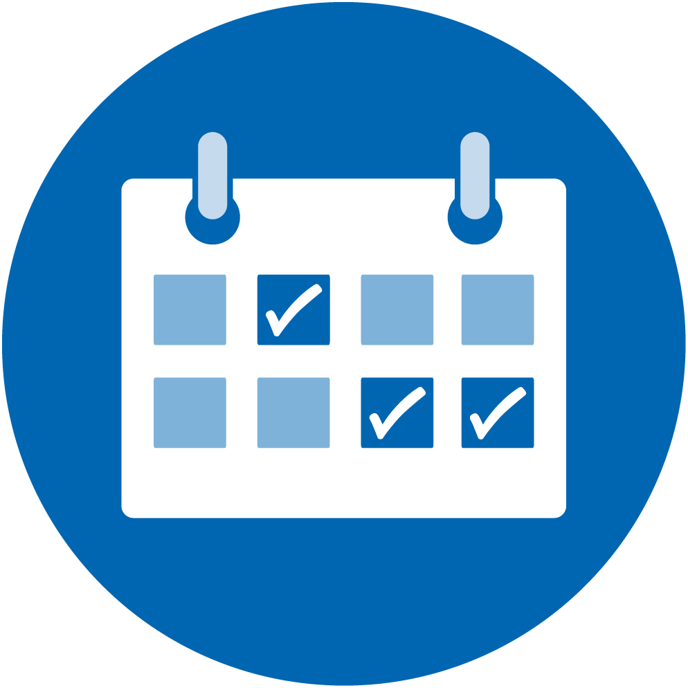 An icon of a calendar with various dates checked off