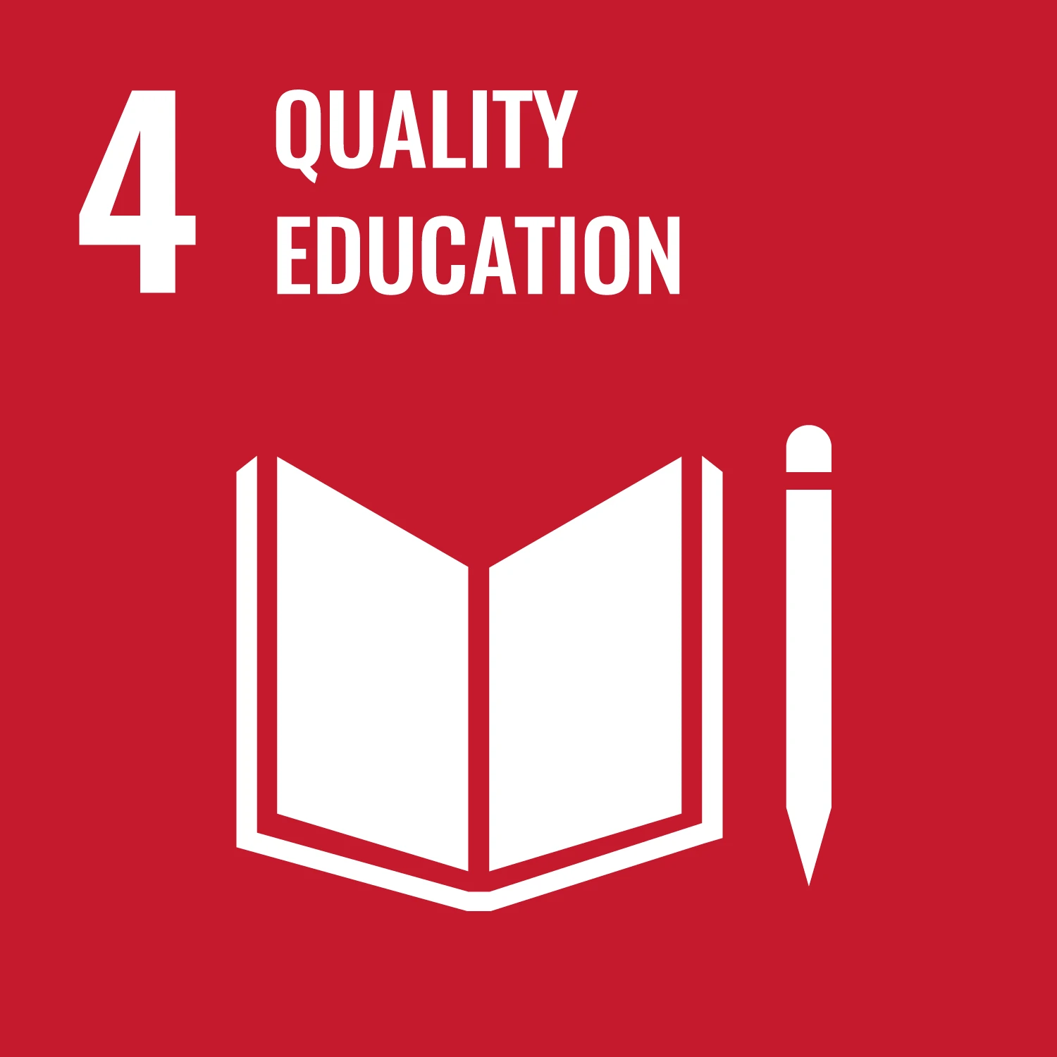 An illustration of a book and pencil with the text, "Quality Education"