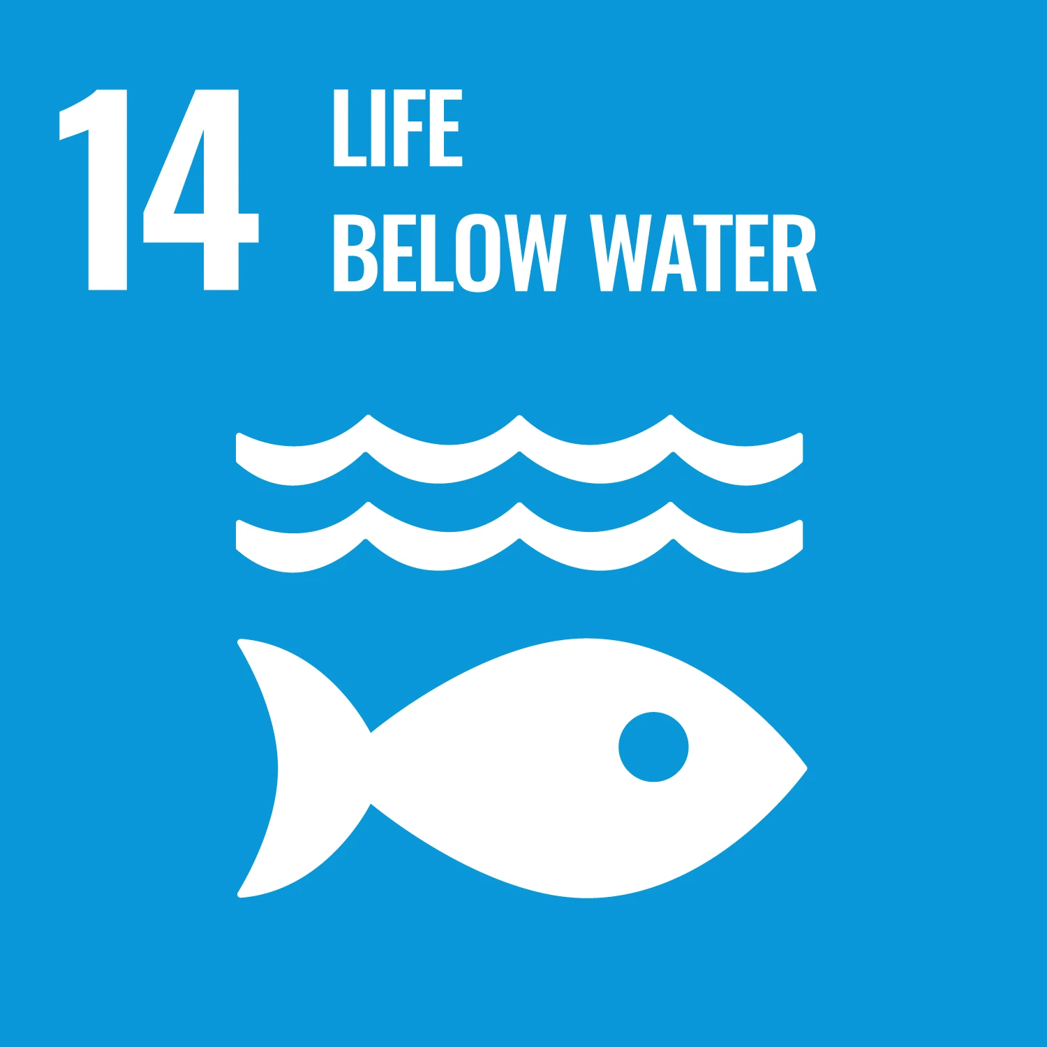 An illustration of a fish in water and the text, "Life Below Water"