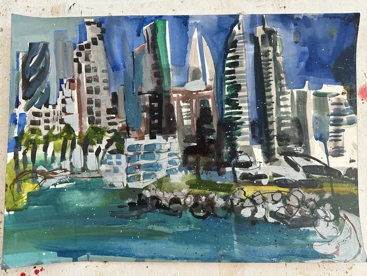 A painting of the skyline of Manama, Bahrain's capital