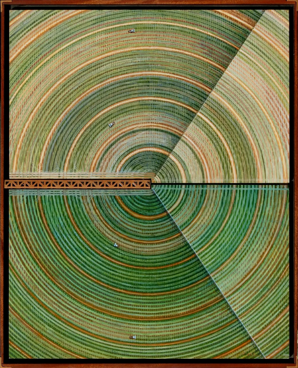 C. Michael Lewis, Crop Circle. acrylic on board, 35.5 x 17” 2022