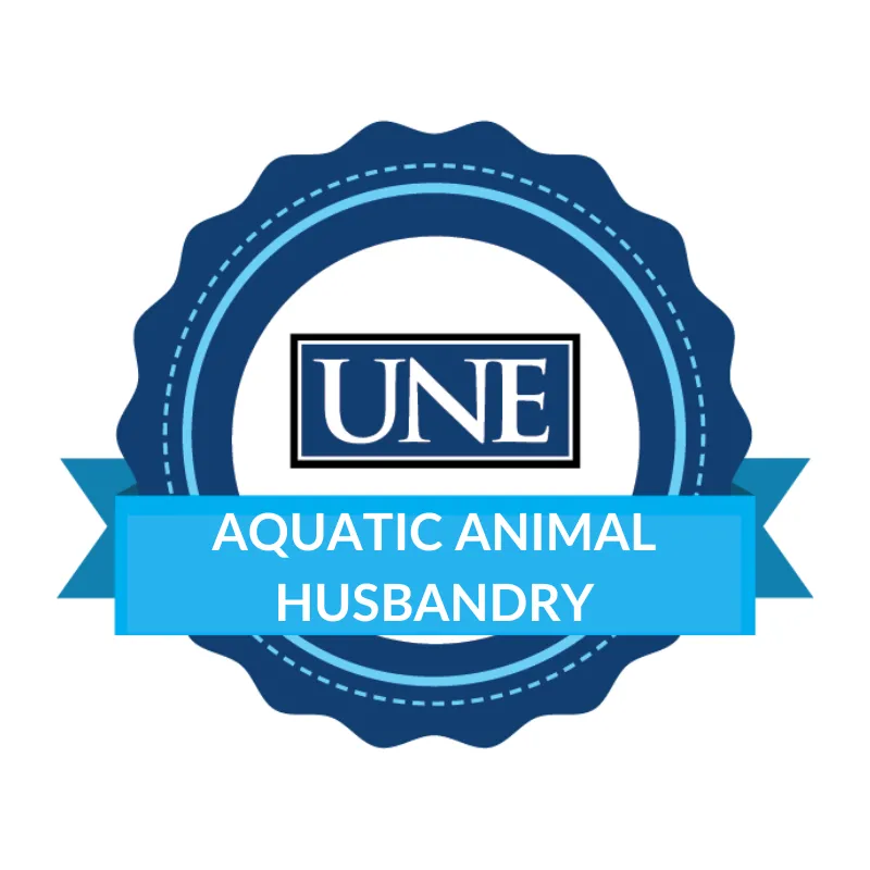 Graphic for the U N E badging program Aquatic Animal Husbandry