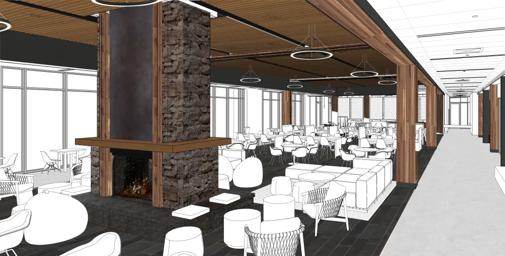 A rendering of the living room area