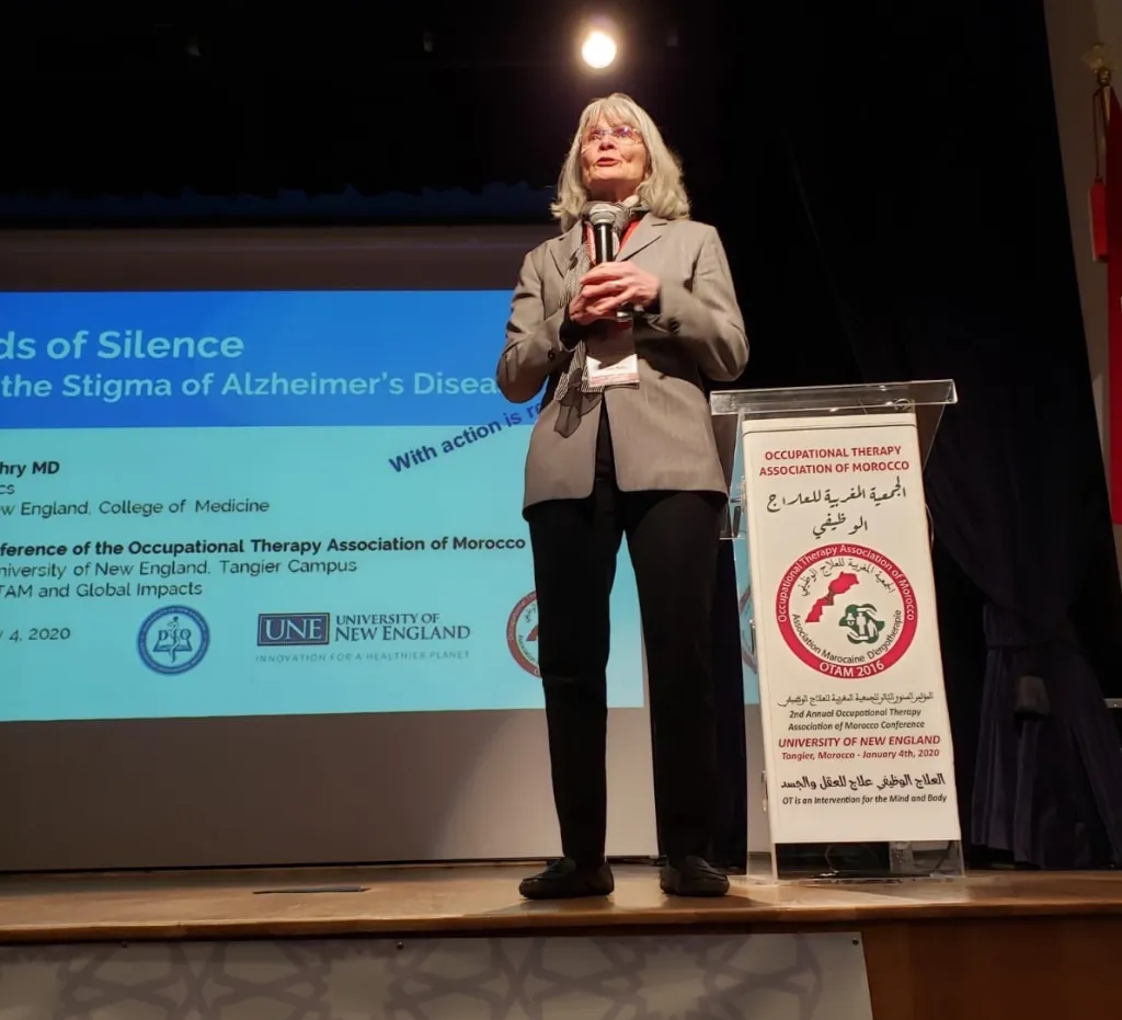 Susan Wehry, M.D., speaks to the crowd at the 2nd OTAM conference in Morocco