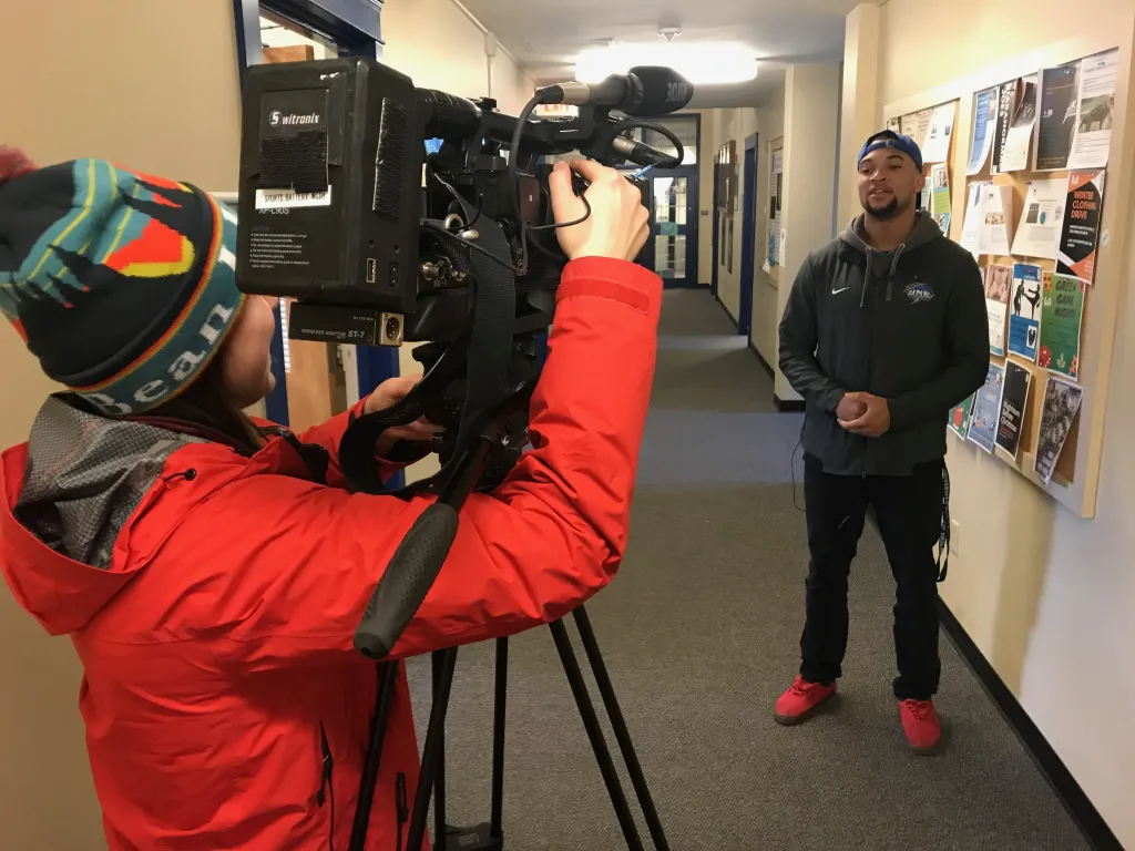 WCSH's Jessica Gagne interviews student Alex Huff