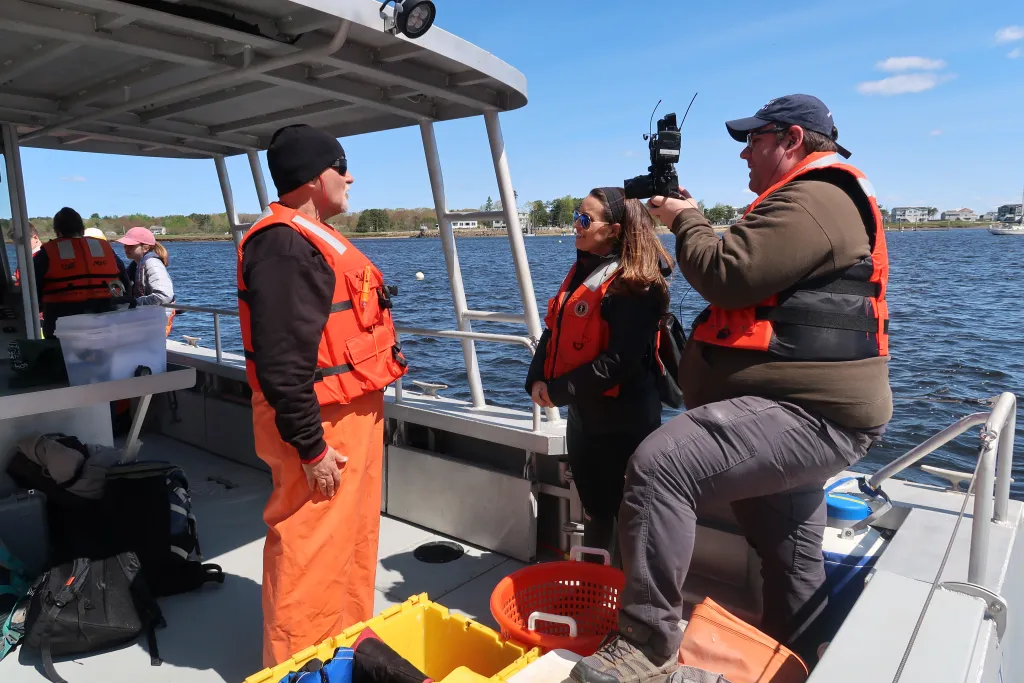 Barry Costa-Pierce being interviewed by WCSH's Lindsey Mills