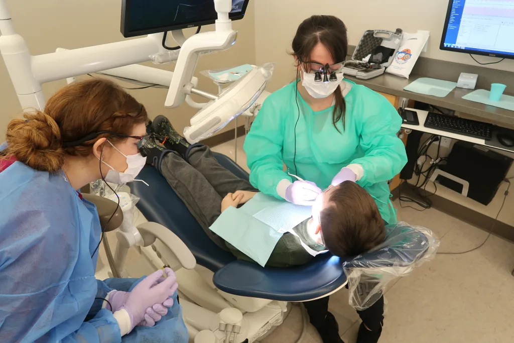 Students Drew Sigman and Sofia Reagan provide care to a student from Old Orchard Beach