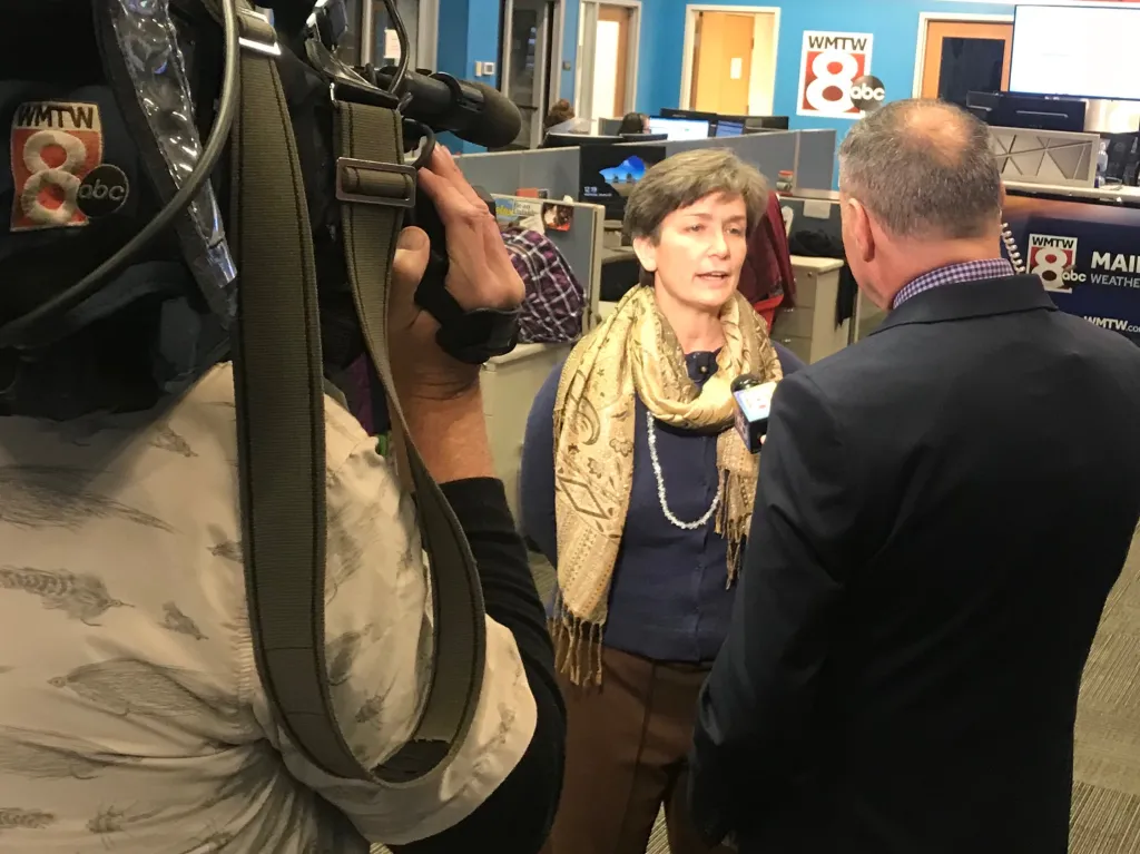 Jodie Hermann being interviewed live on-air during WMTW's noon newscast