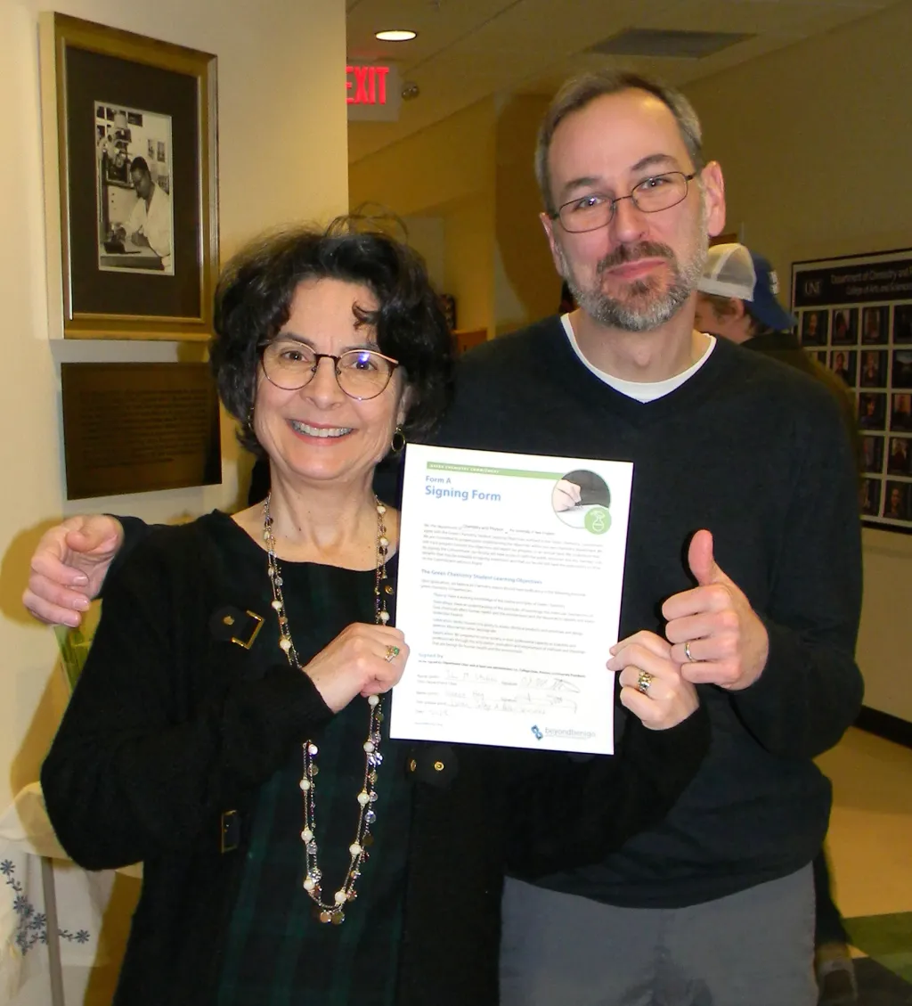 Photo by Kathryn Chalmers: Jeanne Hey, Ph.D., dean of the College of Arts and Sciences, and John Stubbs, Ph.D., chair of the Dep