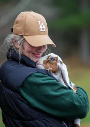 On April 14, University of New England Assistant Clinical Professor Emily Estell, M.P.H., RDN, LD, partnered with a local sheep-and-goat dairy farm in nearby Alfred to provide her nutrition students with an intimate, hands-on lesson in exactly how some local farmers work to support healthier food sources and a healthier planet.