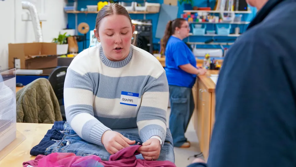 Student Ashlyn Clougherty showcases her adaptive clothing designs