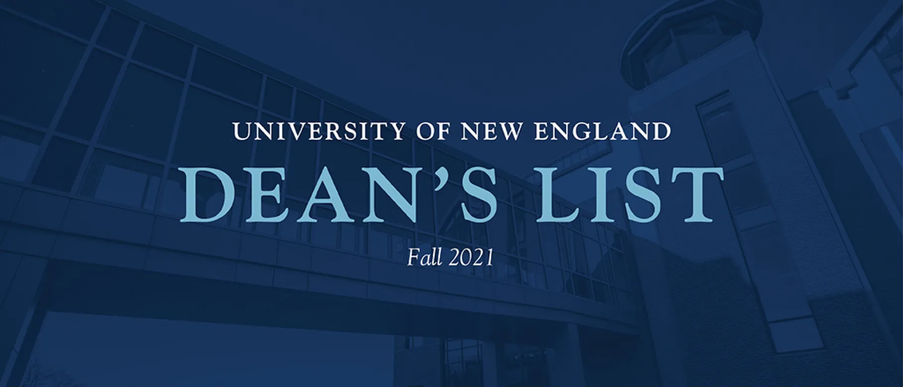 Image of Ripich Commons with blue overlay and text reading 'Dean's List Fall 2021'