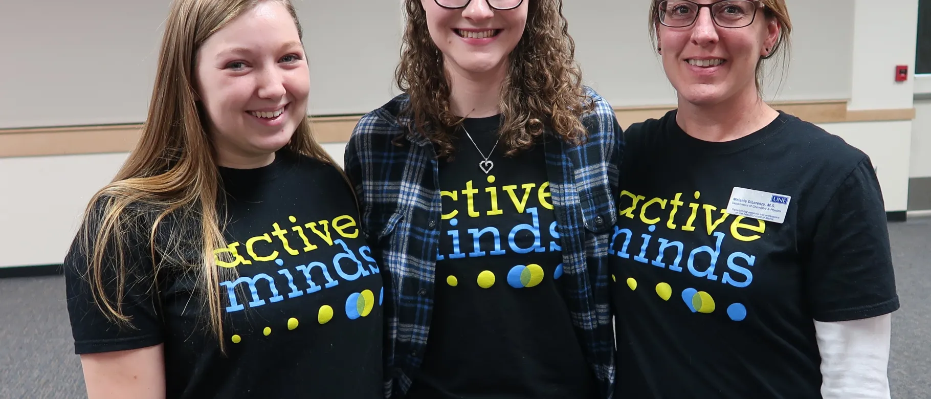 Active Minds student leaders Emily Rottino and Sydney Wolf with faculty advisor Melanie DiLorenzo