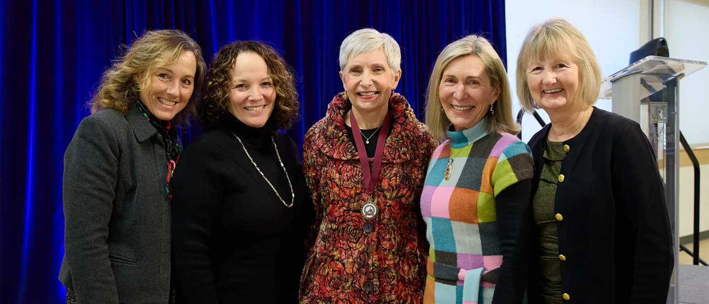 Karin Gregory stands with four other individuals at the Deborah Morton Society ceremony