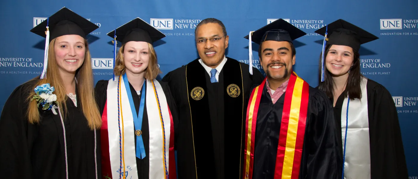 Graduates with Commencement 2017 Speaker Freeman A. Hrabowski, III