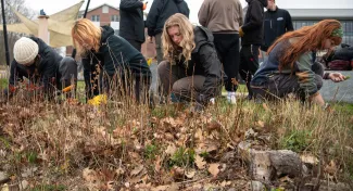 Students clear invasive plants from the UNE shore