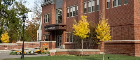 Exterior photo of the School of Pharmacy building