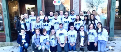 Students in downtown Biddeford