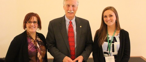 Amy Deveau, Senator Angus King and Jessica Meader ('17)