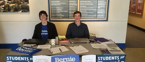 Rocket Hart (left) and Jonathan Brown table in Decary Hall