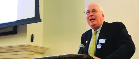 Tom Meuser, founding director of UNE's Center for Excellence in Aging and Health, addresses the audience at the CEAH's kick-off 