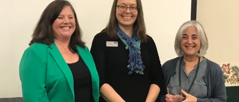 CCSME's Peggy Spencer presented Kris Hall and Shelley Cohen Konrad with the 2019 Innovative Practice Award