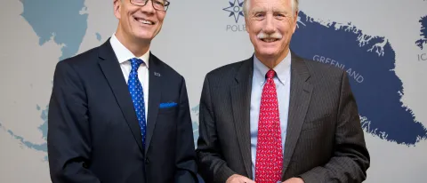 Senator Angus King and UNE President James Herbert