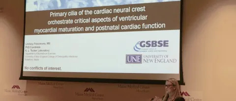 Lindsey Fitzsimons gives a presentation at the Costas T. Lambrew Research Retreat