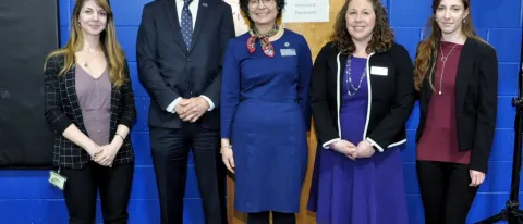 Symposium keynote speakers Anda Panaitiu and Ioana Panaitiu with President James Herbert, Jeanne Hey and Amy Keirstead