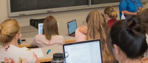 Assistant Clinical Professor Donna Hyde teaches a nursing class at UNE