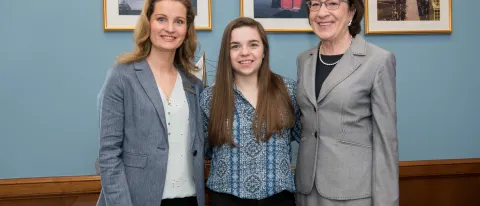 Jennifer Stiegler-Balfour and Ellie Leighton with United States Senator from Maine Susan Collins