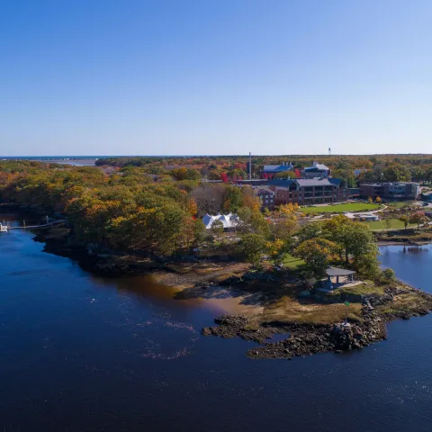 Fall aerial of UNE Biddeford Campus