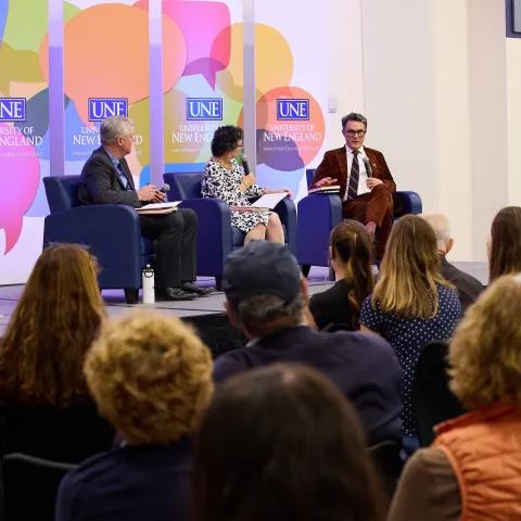 Three panelists discuss American politics at the Oct. 6, 2025 President's Forum